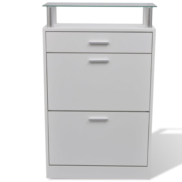 Mueble zapatero con cajón y estante superior de vidrio blanco M 3