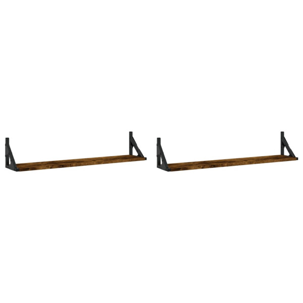 Estante de parede 2uds madeira engenharia carvalho fumado 80x15x15.5cm M 2