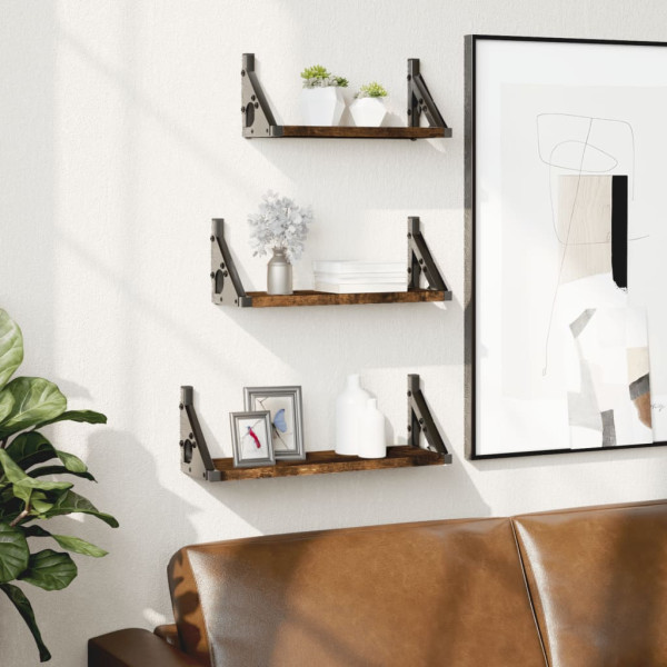 3 pcs prateleiras parede derivados de madeira carvalho fumado D