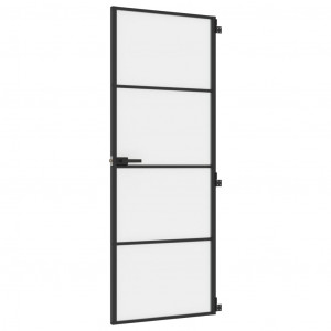 Puerta interior delgada negra vidrio y aluminio 76x201.5 cm H