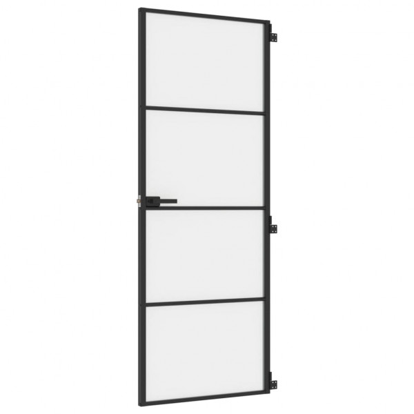 Puerta interior delgada negra vidrio y aluminio 76x201.5 cm M 2