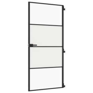 Puerta interior delgada negra vidrio y aluminio 93x201.5 cm H