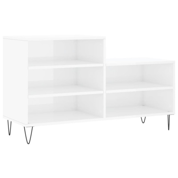 Mueble zapatero madera contrachapada blanco brillo 102x36x60 cm M 2