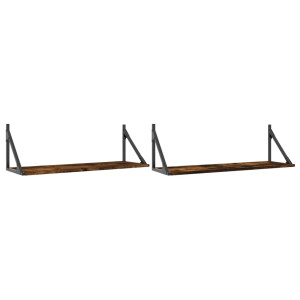 Estante pared 2uds madera ingeniería roble ahumado 80x25x25.5cm H