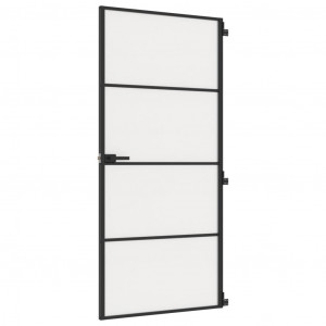 Puerta interior delgada negra vidrio y aluminio 93x201.5 cm H