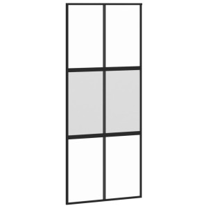 Puerta corredera vidrio templado y aluminio negra 90x205 cm H