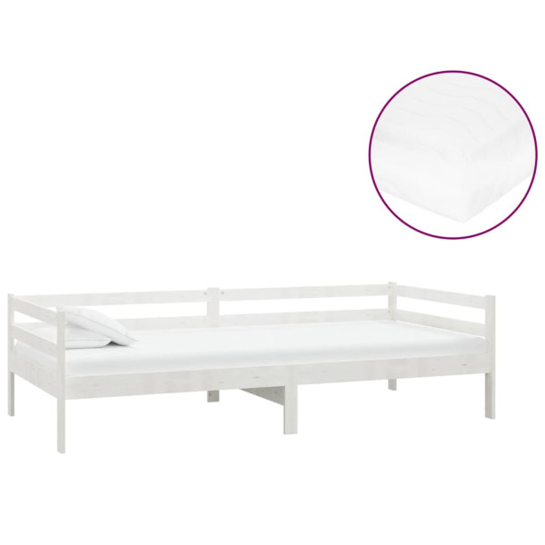 Sofá cama con colchón madera de pino maciza blanco 90x200 cm M 3