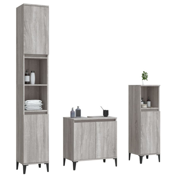 Set de muebles de baño 3 pzas madera contrachapada gris sonoma M 3