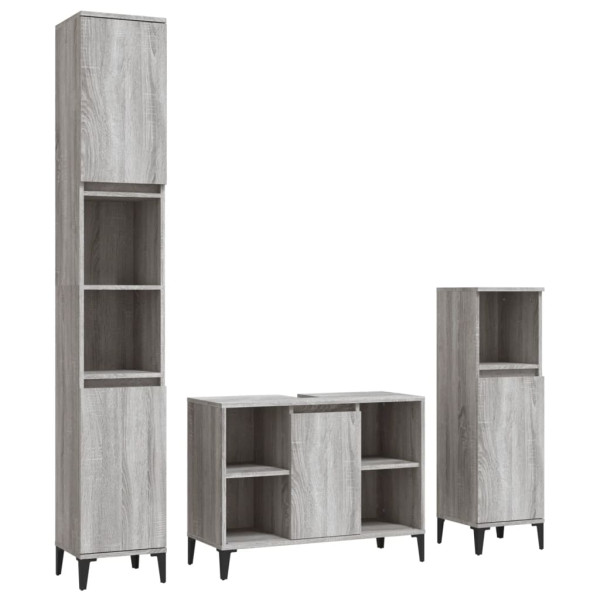 Set de muebles de baño 3 pzas madera contrachapada gris sonoma M 2