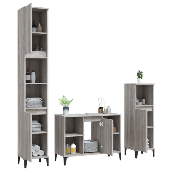 Set de muebles de baño 3 pzas madera contrachapada gris sonoma M 3
