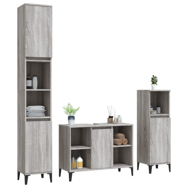Set de muebles de baño 3 pzas madera contrachapada gris sonoma M 4