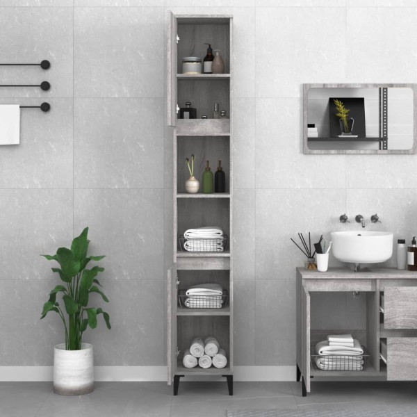 Armario de baño madera contrachapada gris Sonoma 30x30x190 cm M 3