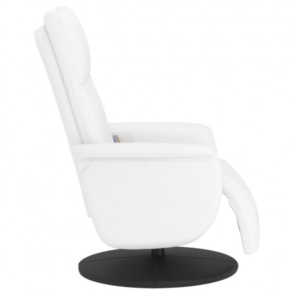 Sillón reclinable masaje con reposapiés cuero sintético blanco M 4