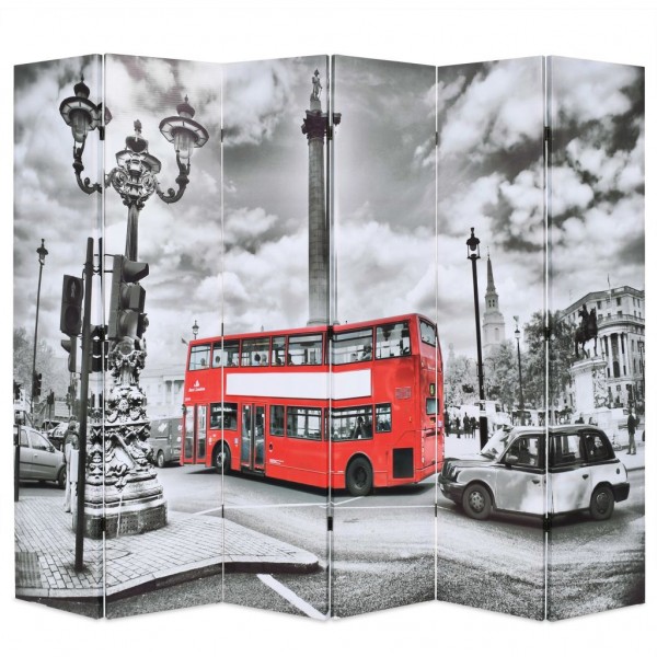 Biombo divisor plegable 228x170 cm bus Londres blanco y negro D