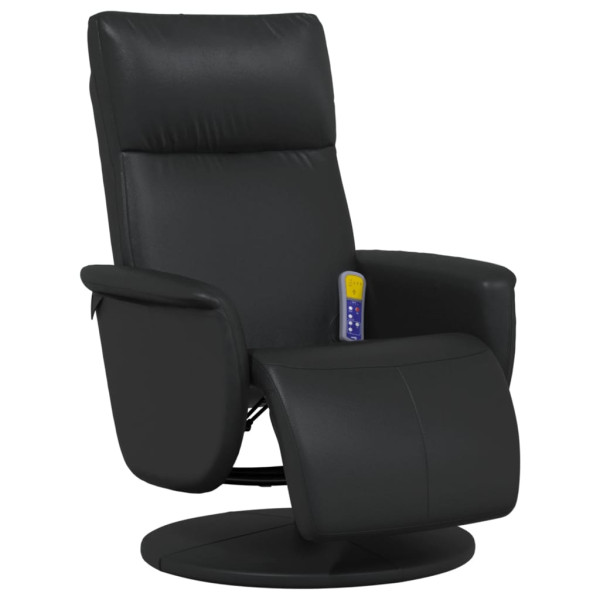 Sillón reclinable masaje con reposapiés cuero sintético negro M 2
