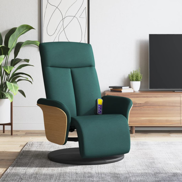 Sillón reclinable de masaje con reposapiés tela verde oscuro D
