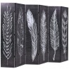 Biombo dobrável com estampa de penas 228x170 cm preto e branco 3