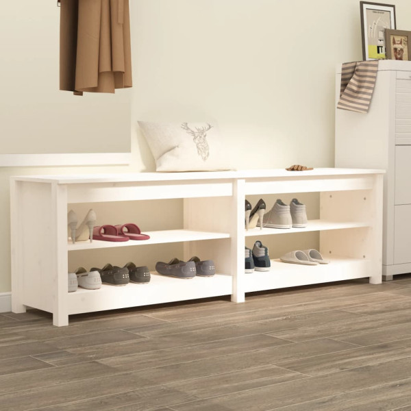 Banco zapatero de madera maciza de pino blanco 160x36.5x50 cm D