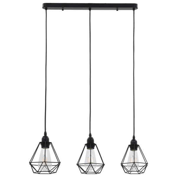 Candeeiro de teto com design diamante 3 lâmpadas E27 preto M 3
