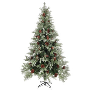 Árvore Natal pré-iluminada c/ pinhas 195 cm PVC/PE verde/branco H