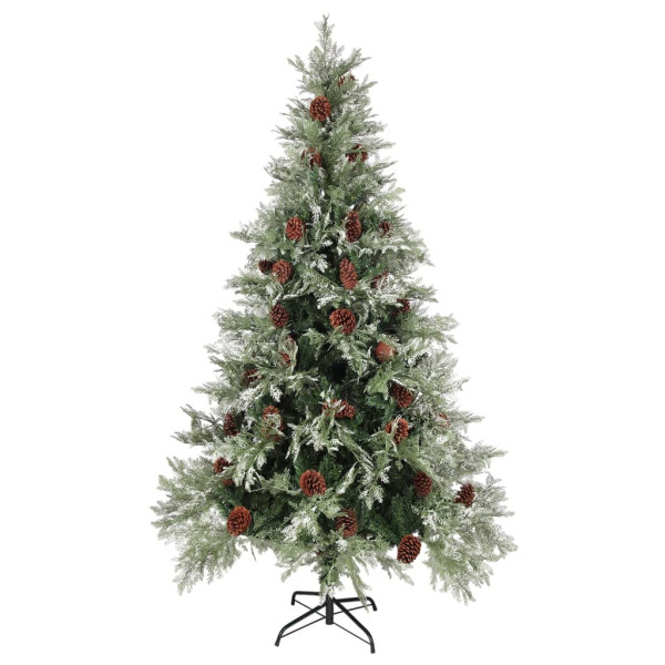 Árvore Natal pré-iluminada c/ pinhas 195 cm PVC/PE verde/branco M 2