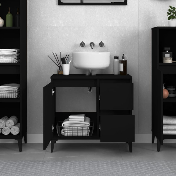 Armario de baño madera contrachapada negro 65x33x60 cm M 3