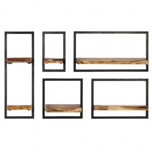 Conjunto prateleiras de parede 5 pcs madeira acácia maciça/aço H