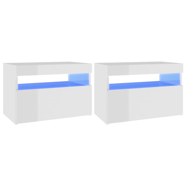 Mesa de cabeceira & luzes LED 2 pcs 60x35x40cm branco brilhante M 2