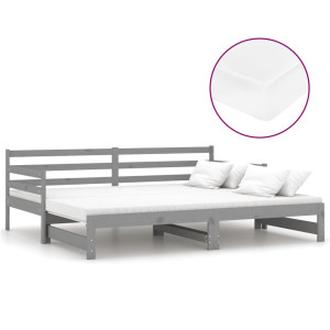 Estrutura sofá-cama de puxar 2x(90x200) cm pinho maciço cinza H
