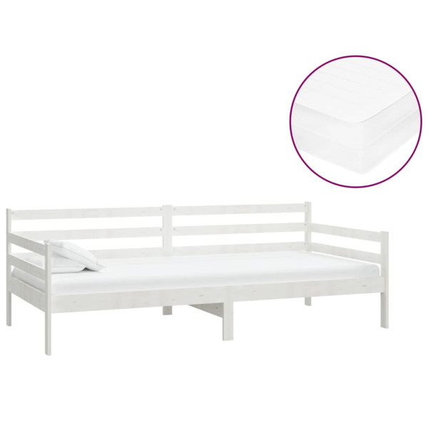 Sofá-cama com colchão 90x200 cm pinho maciço branco M 2