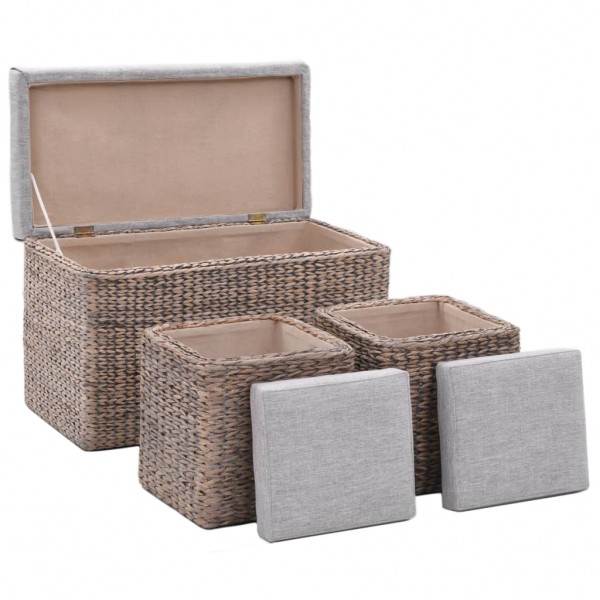 Banco com 2 Otomanos de Ervas Marinhas Cinzentas M 2