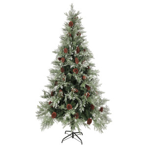 Árvore Natal pré-iluminada c/ pinhas 225 cm PVC/PE verde/branco H