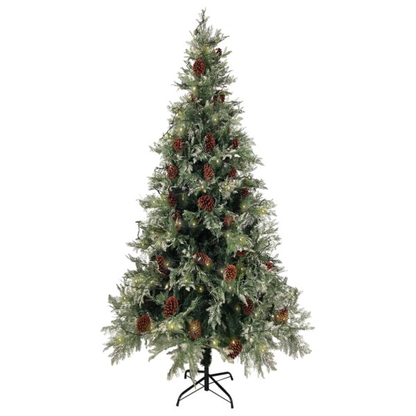 Árvore Natal pré-iluminada c/ pinhas 225 cm PVC/PE verde/branco M 3