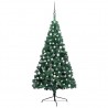 Medio árbol de Navidad con luces y bolas verde 150 cm 1