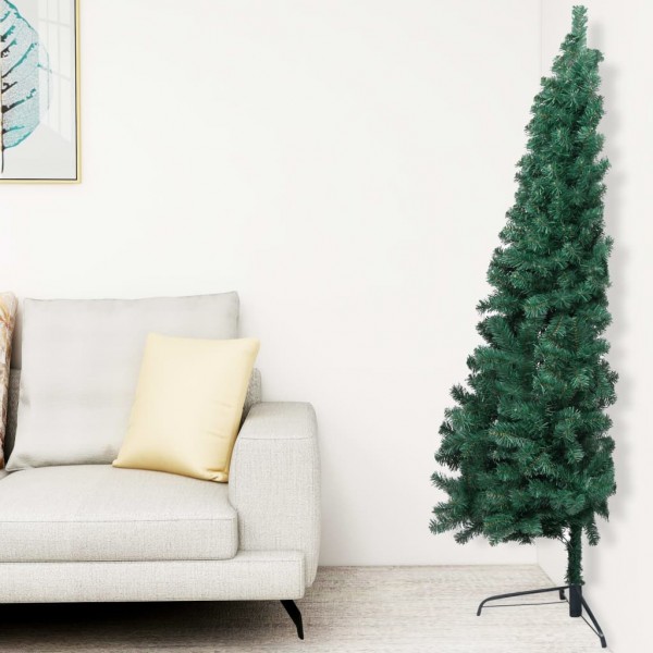 Medio árbol de Navidad con luces y bolas verde 150 cm M 2