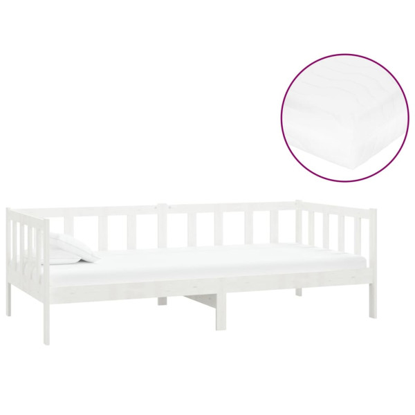 Sofá-cama com colchão 90x200 cm pinho maciço branco M 2