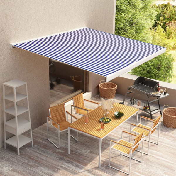 Toldo de carrete motorizado azul y blanco 350x250 cm D