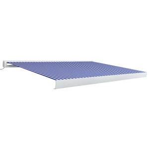 Toldo de carrete motorizado azul y blanco 350x250 cm H