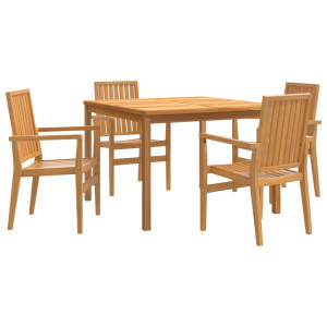 5 pcs conjunto de jantar p/ jardim madeira de teca maciça H