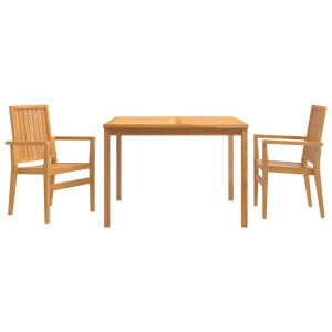 3 pcs conjunto de jantar para jardim madeira de teca maciça H