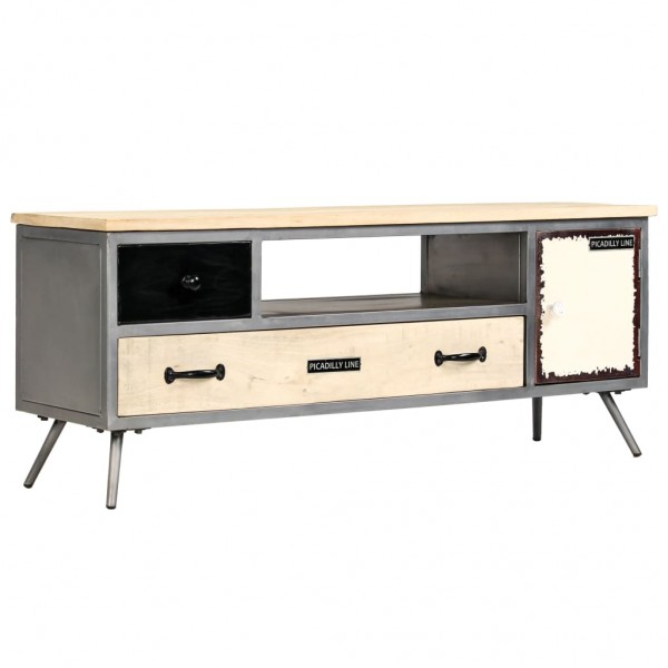 Mueble para TV de madera de mango maciza y acero 120x30x45 cm D