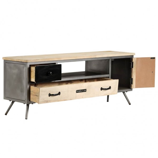 Mueble para TV de madera de mango maciza y acero 120x30x45 cm M 5