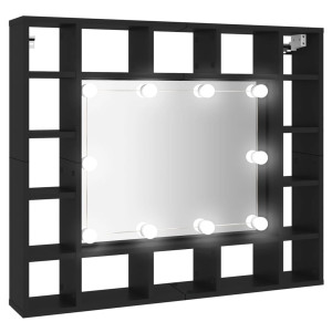 Mueble con espejo y luces LED negro 91x15x76.5 cm H