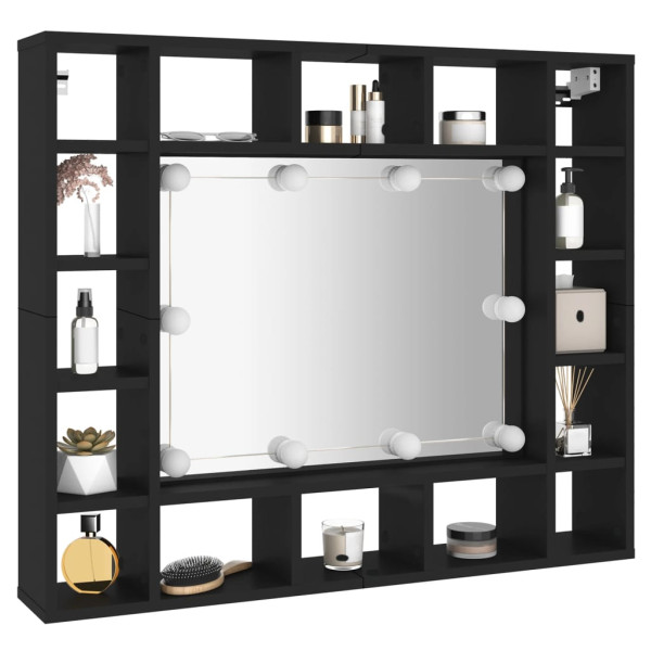 Mueble con espejo y luces LED negro 91x15x76.5 cm M 5