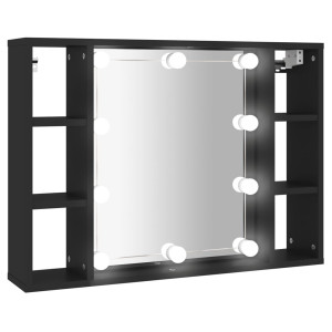Mueble con espejo y LED negro 76x15x55 cm H