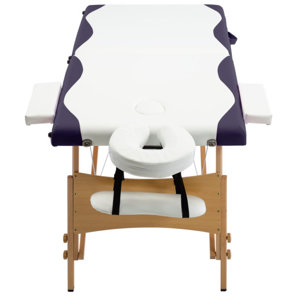 Mesa de massagens dobrável 2 zonas madeira branco e roxo M 8