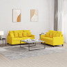 Conjunto de sofás com almofadas 2 peças de tecido amarelo claro 1