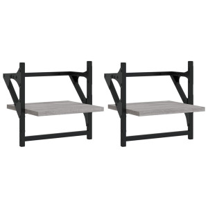 Estantes de pared con barras 2 uds gris Sonoma 30x25x30 cm H