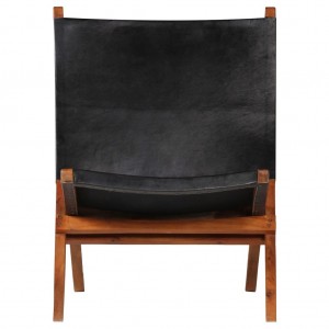 Silla plegable de relajación de cuero auténtico negro H