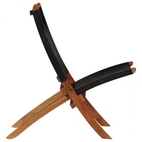 Silla plegable de relajación de cuero auténtico negro M 3